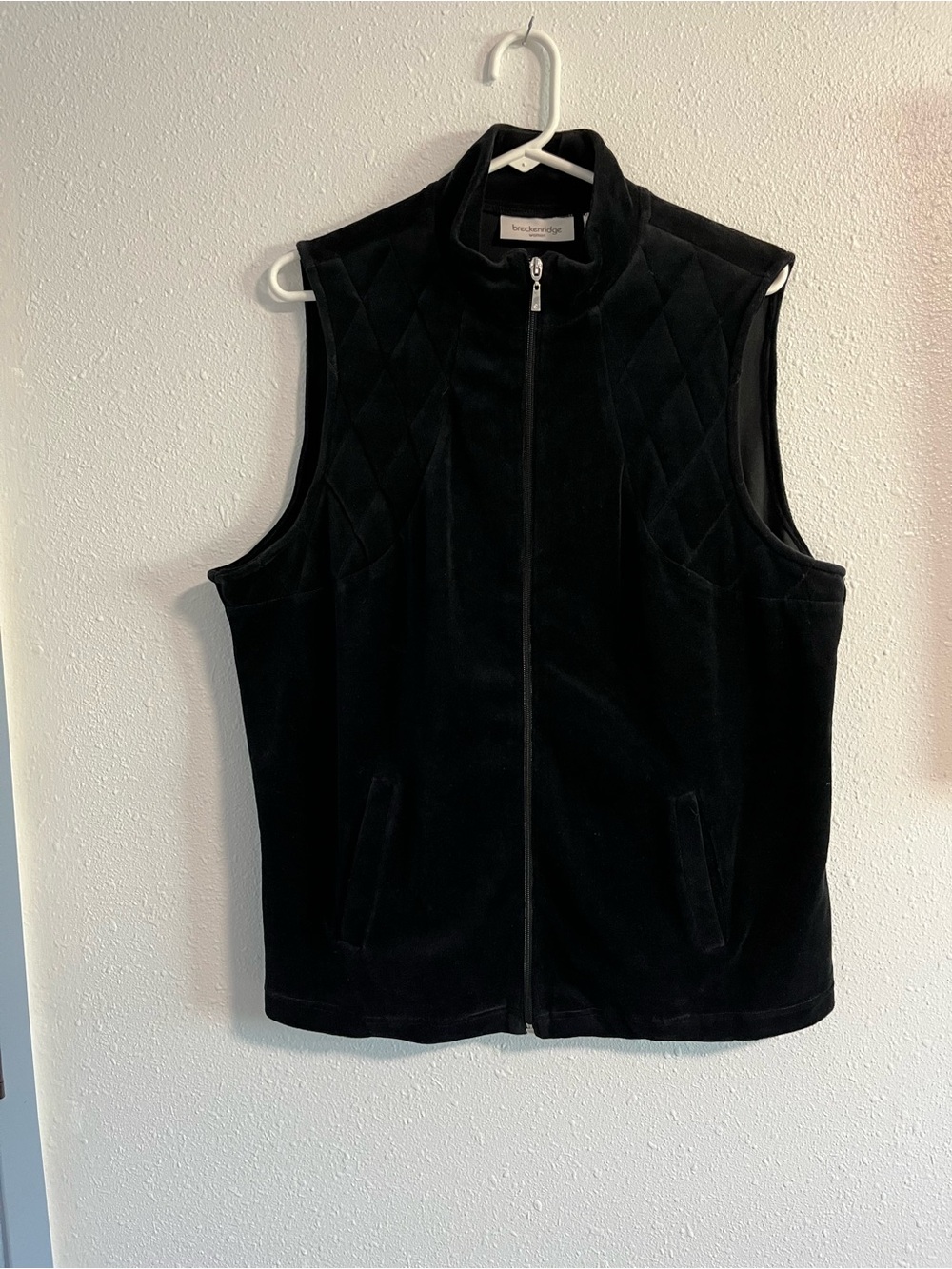 breckenridge Black Velour Quilted Yoke Zip Vest Size 1X